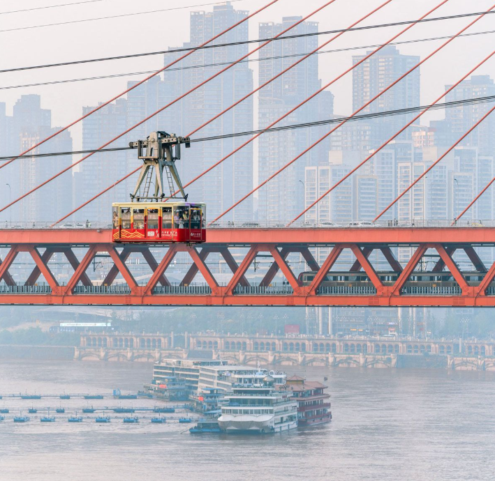 Yangtze River Cableway crossing the river in Chongqing